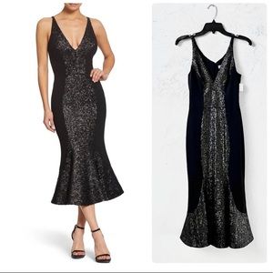 Dress the Population sz L Black flared midi cocktail dress